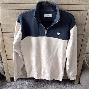 TNA women’s Navy and Cream 1/4 zip crewneck sweater, size small